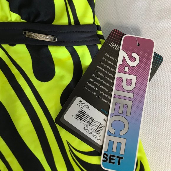 Two Piece Swimsuit Tankini Yellow Grey Gray Bright - Picture 4 of 8